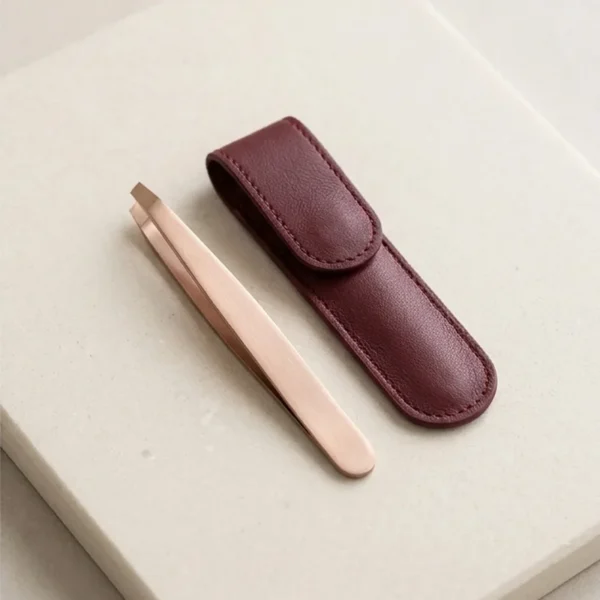 Rose Gold Slant Tweezers with Case